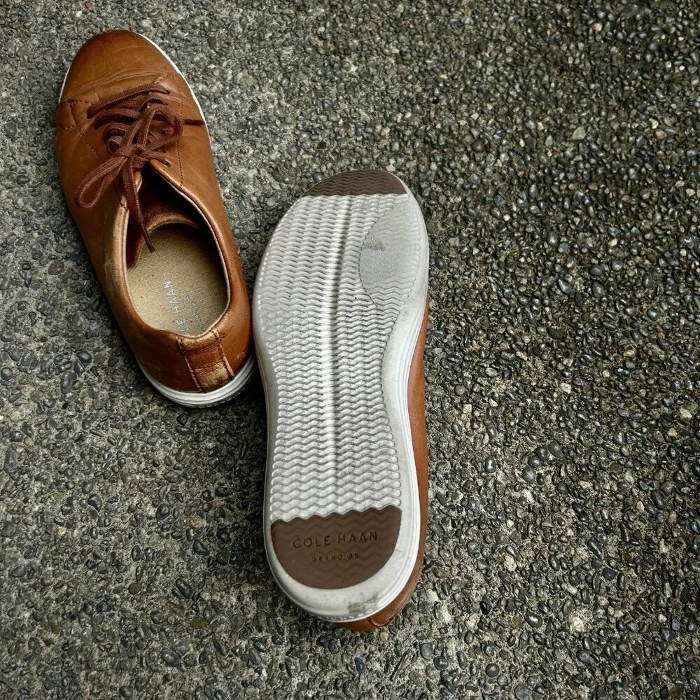 Cole Haan Grand OS Crosscourt II Sneaker British Tan Leather Lace Up Size 9.5